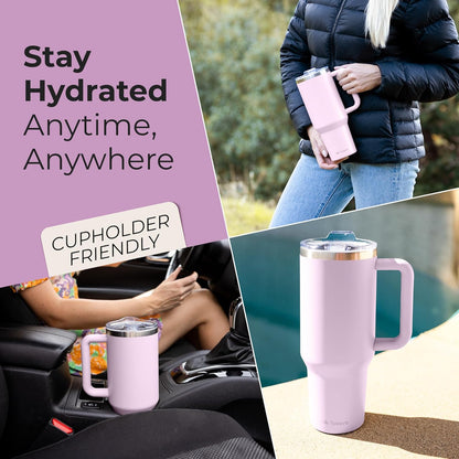 40 oz Tumbler With Handle and Straw Made of Stainless Steel - Double Wall Vacuum Insulated Tumbler With Lid - Sweat Proof Easy Grip, BPA-Free, Dishwasher Safe Tumbler (Charcoal)