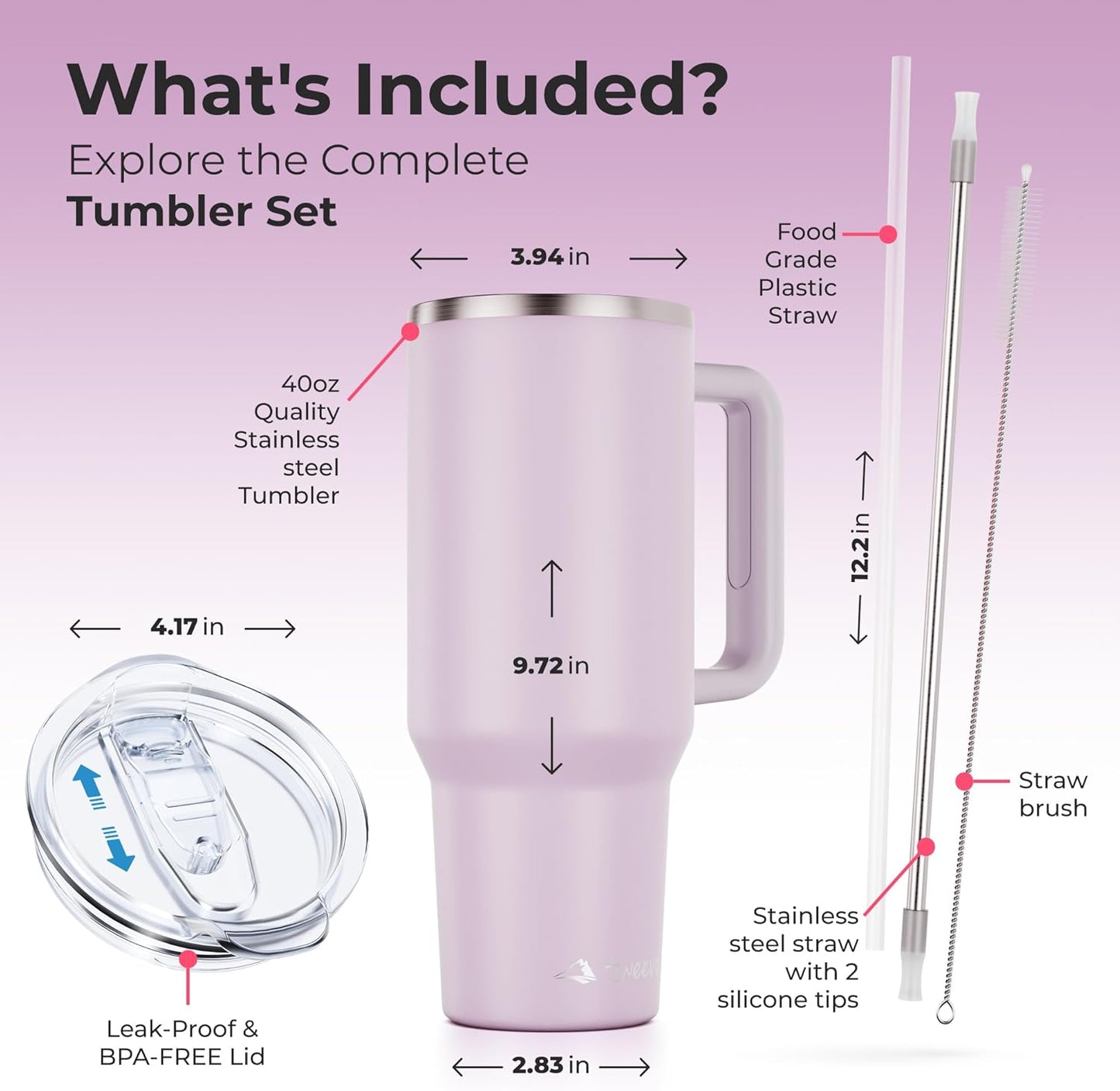 40 oz Tumbler With Handle and Straw Made of Stainless Steel - Double Wall Vacuum Insulated Tumbler With Lid - Sweat Proof Easy Grip, BPA-Free, Dishwasher Safe Tumbler (Charcoal)