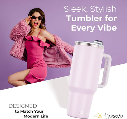 40 oz Tumbler With Handle and Straw Made of Stainless Steel - Double Wall Vacuum Insulated Tumbler With Lid - Sweat Proof Easy Grip, BPA-Free, Dishwasher Safe Tumbler (Charcoal)
