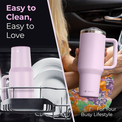 40 oz Tumbler With Handle and Straw Made of Stainless Steel - Double Wall Vacuum Insulated Tumbler With Lid - Sweat Proof Easy Grip, BPA-Free, Dishwasher Safe Tumbler (Charcoal)