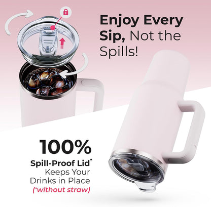 40 oz Tumbler With Handle and Straw Made of Stainless Steel - Double Wall Vacuum Insulated Tumbler With Lid - Sweat Proof Easy Grip, BPA-Free, Dishwasher Safe Tumbler (Charcoal)