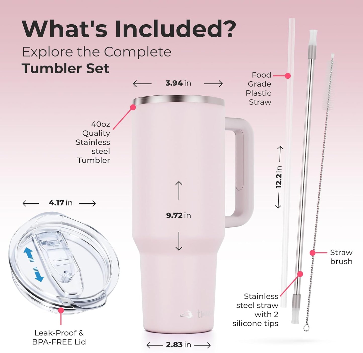 40 oz Tumbler With Handle and Straw Made of Stainless Steel - Double Wall Vacuum Insulated Tumbler With Lid - Sweat Proof Easy Grip, BPA-Free, Dishwasher Safe Tumbler (Charcoal)