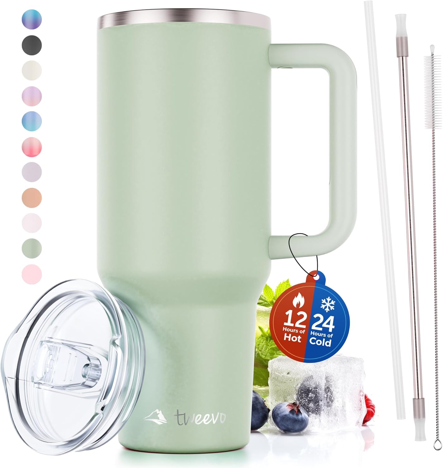 40 oz Tumbler With Handle and Straw Made of Stainless Steel - Double Wall Vacuum Insulated Tumbler With Lid - Sweat Proof Easy Grip, BPA-Free, Dishwasher Safe Tumbler (Charcoal)