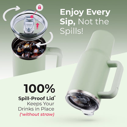 40 oz Tumbler With Handle and Straw Made of Stainless Steel - Double Wall Vacuum Insulated Tumbler With Lid - Sweat Proof Easy Grip, BPA-Free, Dishwasher Safe Tumbler (Charcoal)