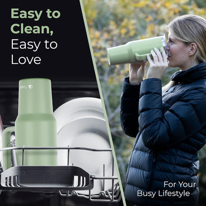 40 oz Tumbler With Handle and Straw Made of Stainless Steel - Double Wall Vacuum Insulated Tumbler With Lid - Sweat Proof Easy Grip, BPA-Free, Dishwasher Safe Tumbler (Charcoal)