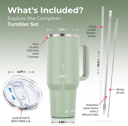 40 oz Tumbler With Handle and Straw Made of Stainless Steel - Double Wall Vacuum Insulated Tumbler With Lid - Sweat Proof Easy Grip, BPA-Free, Dishwasher Safe Tumbler (Charcoal)