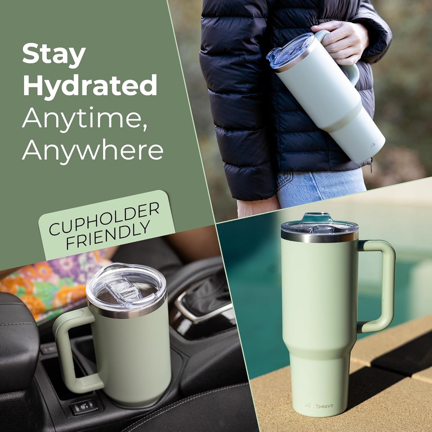 40 oz Tumbler With Handle and Straw Made of Stainless Steel - Double Wall Vacuum Insulated Tumbler With Lid - Sweat Proof Easy Grip, BPA-Free, Dishwasher Safe Tumbler (Charcoal)