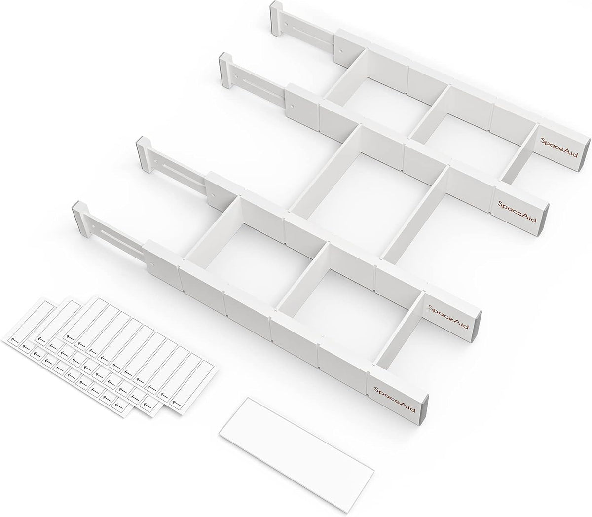 Bamboo Drawer Dividers with Inserts and Labels, Kitchen Adjustable Drawer Organizers, Expandable Organization for Home, Office, Dressers, 4 Dividers with 9 Inserts (17"-22" Natural)