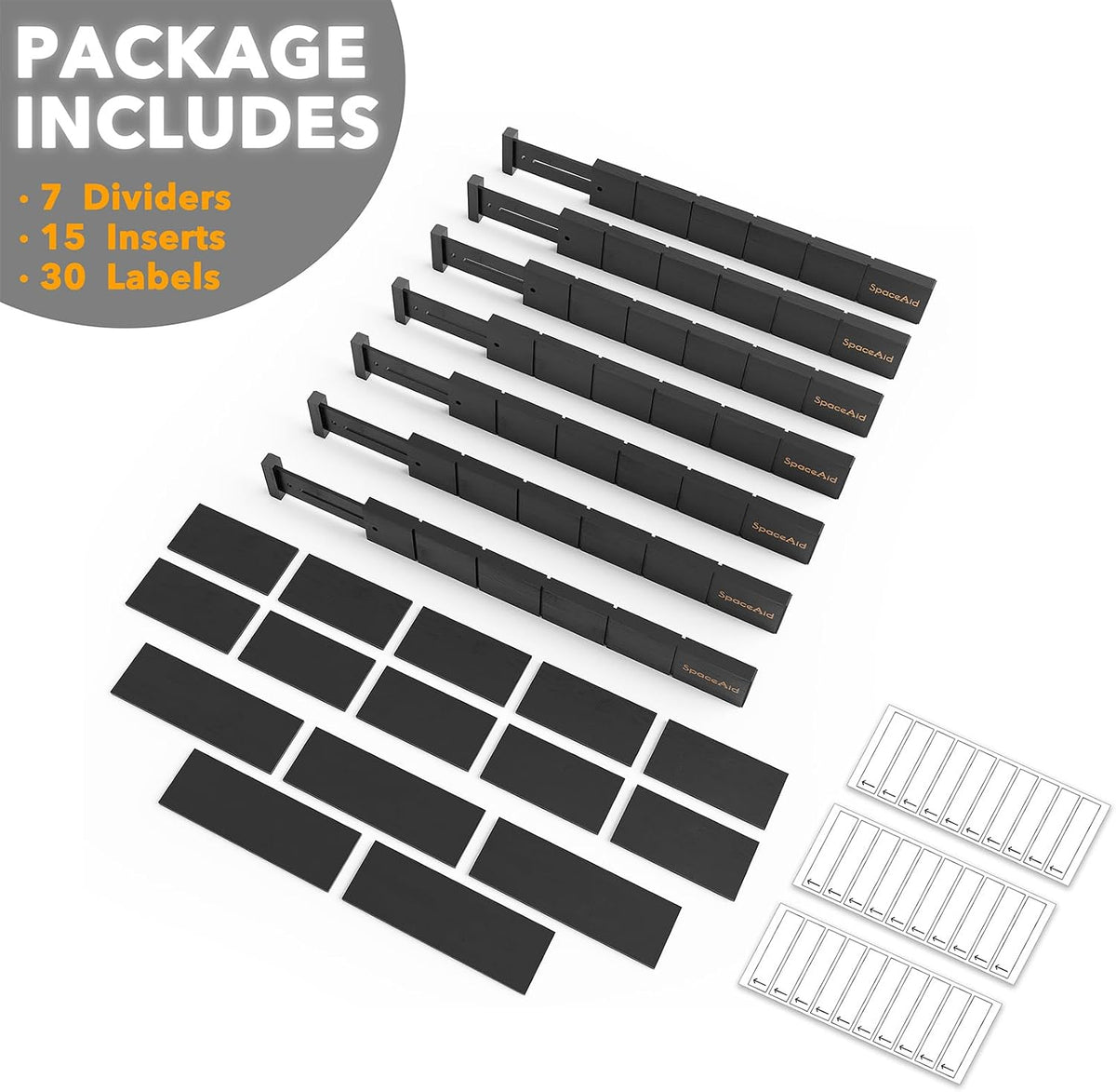 Bamboo Drawer Dividers with Inserts and Labels, Kitchen Adjustable Drawer Organizers, Expandable Organization for Home, Office, Dressers, 4 Dividers with 9 Inserts (17"-22" Natural)