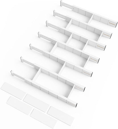 Bamboo Drawer Dividers with Inserts and Labels, Kitchen Adjustable Drawer Organizers, Expandable Organization for Home, Office, Dressers, 4 Dividers with 9 Inserts (17"-22" Natural)