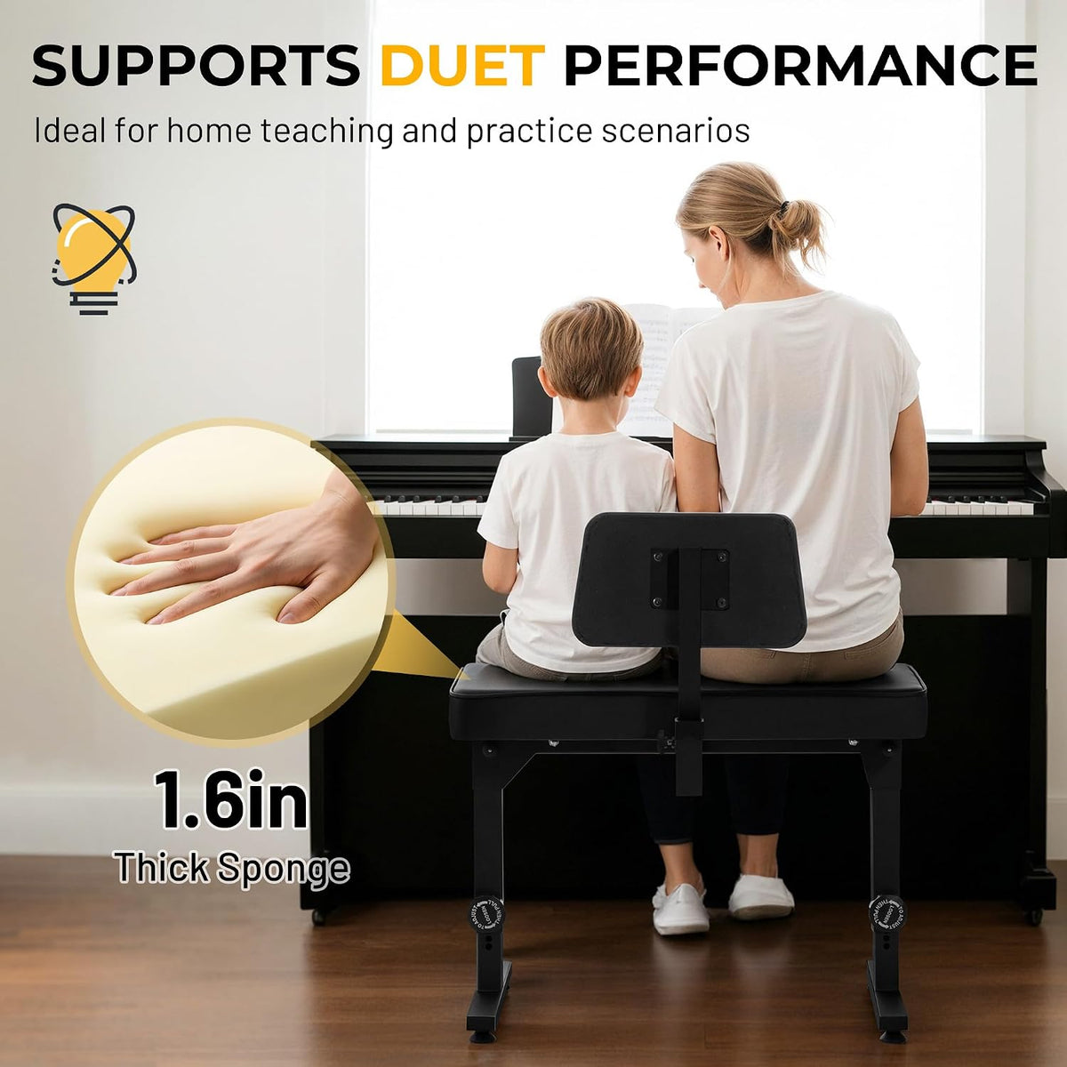 Foldable Adjustable Piano Bench: Portable Keyboard Stool 200kg Capacity Height & Backrest Adjustable for Kids/Adults Perfect for Home Studio Teaching & Outdoor Performances