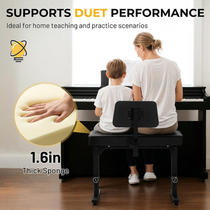 Foldable Adjustable Piano Bench: Portable Keyboard Stool 200kg Capacity Height & Backrest Adjustable for Kids/Adults Perfect for Home Studio Teaching & Outdoor Performances