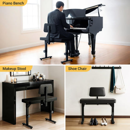 Foldable Adjustable Piano Bench: Portable Keyboard Stool 200kg Capacity Height & Backrest Adjustable for Kids/Adults Perfect for Home Studio Teaching & Outdoor Performances
