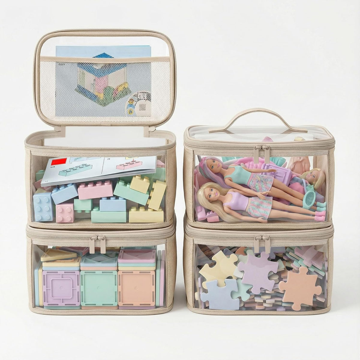 holay 4 Pack Clear Toy Storage Bags with Zipper & Handle, Board Game Bins