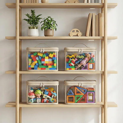 holay 4 Pack Clear Toy Storage Bags with Zipper & Handle, Board Game Bins