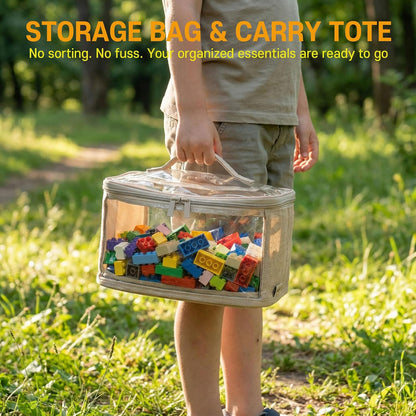 holay 4 Pack Clear Toy Storage Bags with Zipper & Handle, Board Game Bins