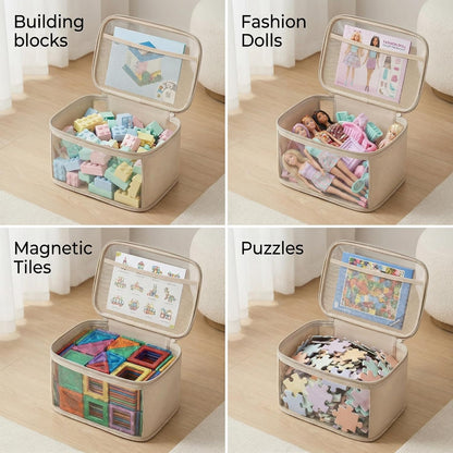 holay 4 Pack Clear Toy Storage Bags with Zipper & Handle, Board Game Bins