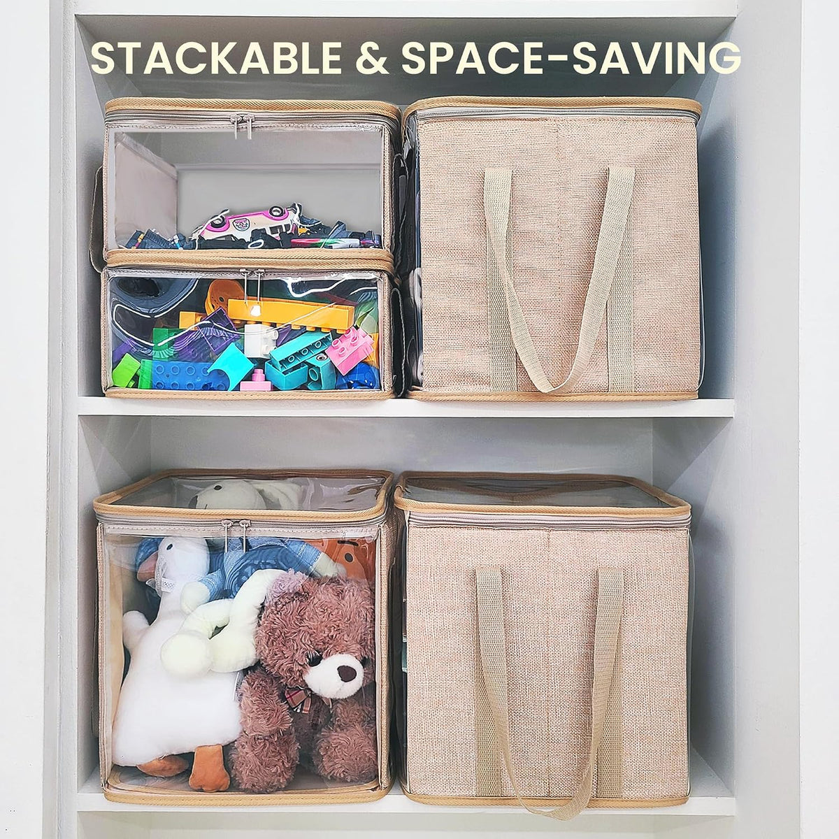 holay 4 Pack Clear Toy Storage Bags with Zipper & Handle, Board Game Bins