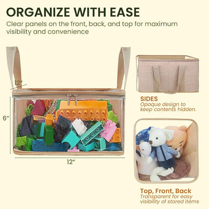 holay 4 Pack Clear Toy Storage Bags with Zipper & Handle, Board Game Bins