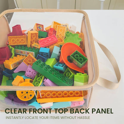 holay 4 Pack Clear Toy Storage Bags with Zipper & Handle, Board Game Bins