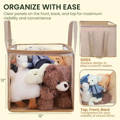 holay 4 Pack Clear Toy Storage Bags with Zipper & Handle, Board Game Bins