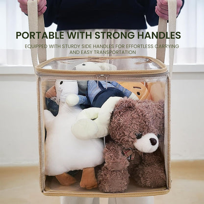 holay 4 Pack Clear Toy Storage Bags with Zipper & Handle, Board Game Bins