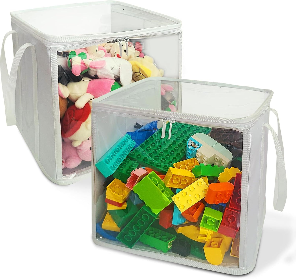 holay 4 Pack Clear Toy Storage Bags with Zipper & Handle, Board Game Bins