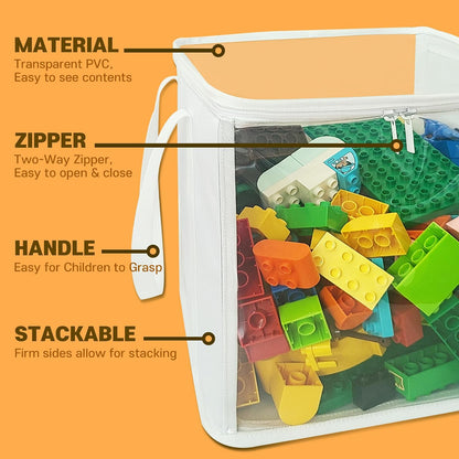 holay 4 Pack Clear Toy Storage Bags with Zipper & Handle, Board Game Bins