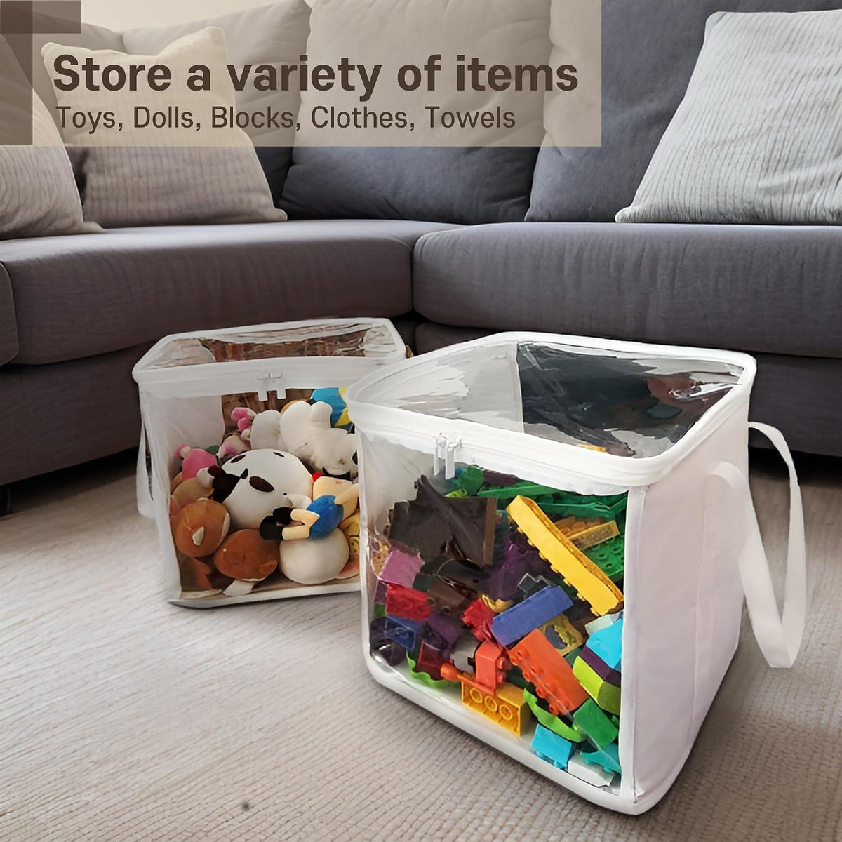 holay 4 Pack Clear Toy Storage Bags with Zipper & Handle, Board Game Bins