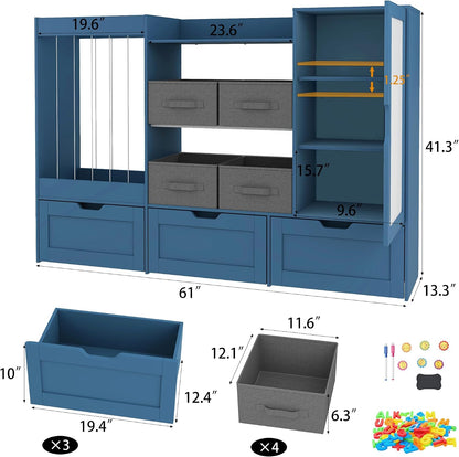 61" W Wooden Kids Toy Storage Organizer with Stuffed Animal Storage