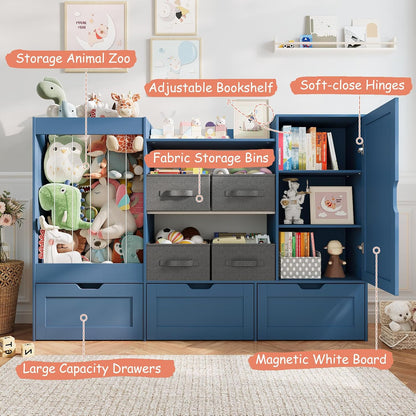 61" W Wooden Kids Toy Storage Organizer with Stuffed Animal Storage