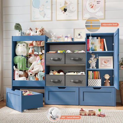 61" W Wooden Kids Toy Storage Organizer with Stuffed Animal Storage