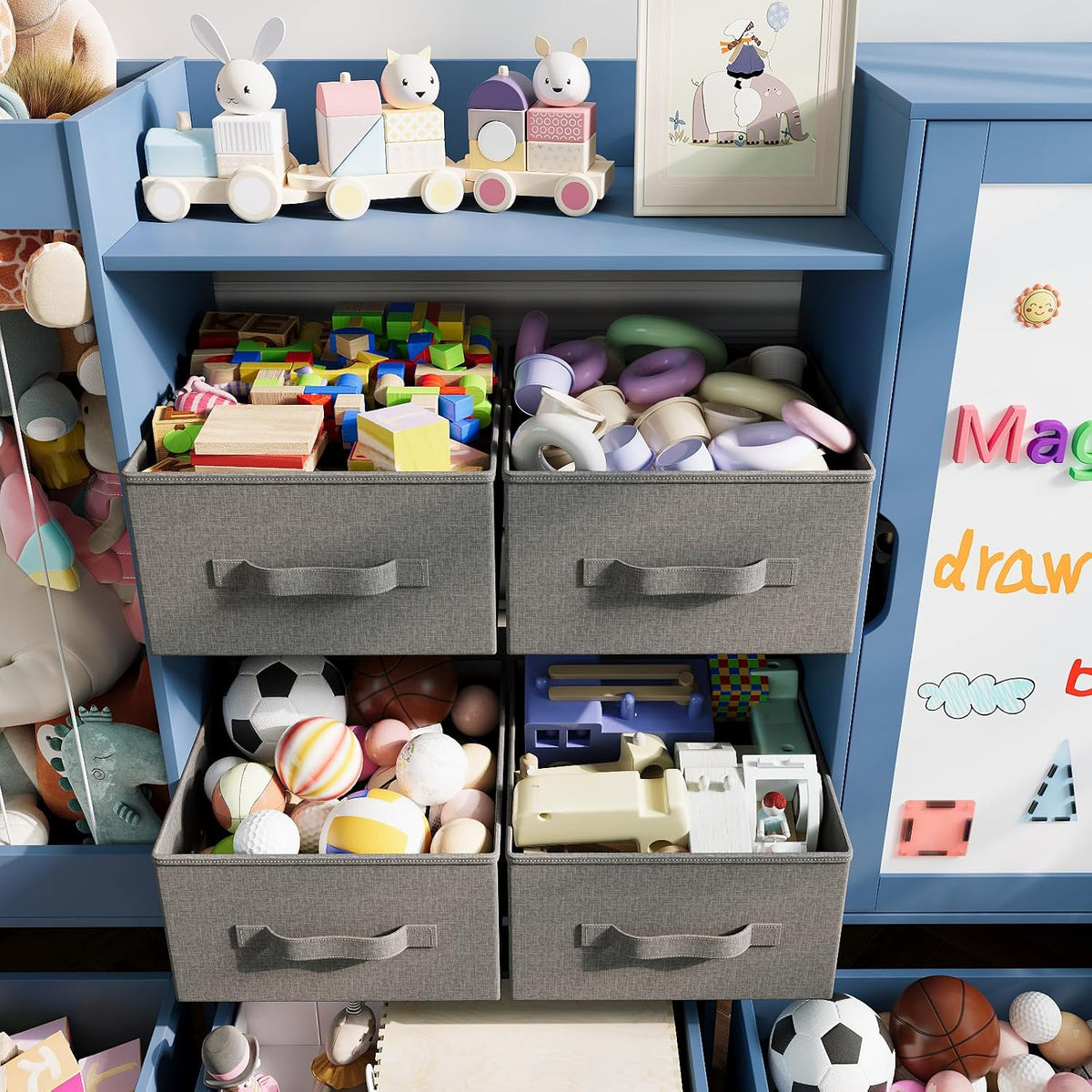 61" W Wooden Kids Toy Storage Organizer with Stuffed Animal Storage