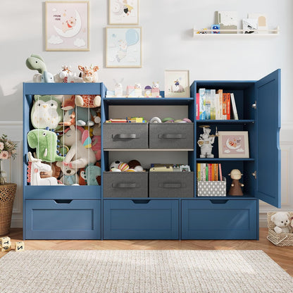 61" W Wooden Kids Toy Storage Organizer with Stuffed Animal Storage