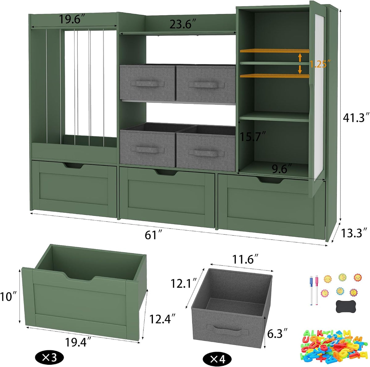 61" W Wooden Kids Toy Storage Organizer with Stuffed Animal Storage
