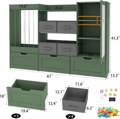 61" W Wooden Kids Toy Storage Organizer with Stuffed Animal Storage