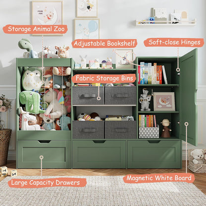 61" W Wooden Kids Toy Storage Organizer with Stuffed Animal Storage