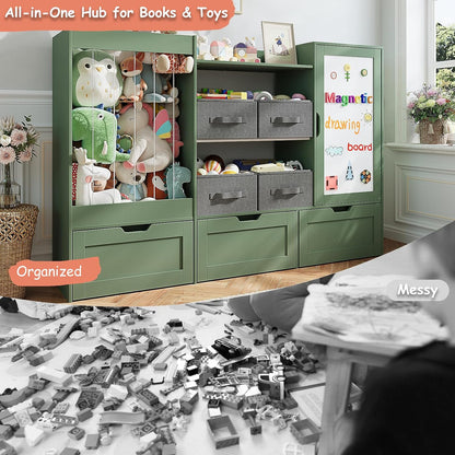 61" W Wooden Kids Toy Storage Organizer with Stuffed Animal Storage