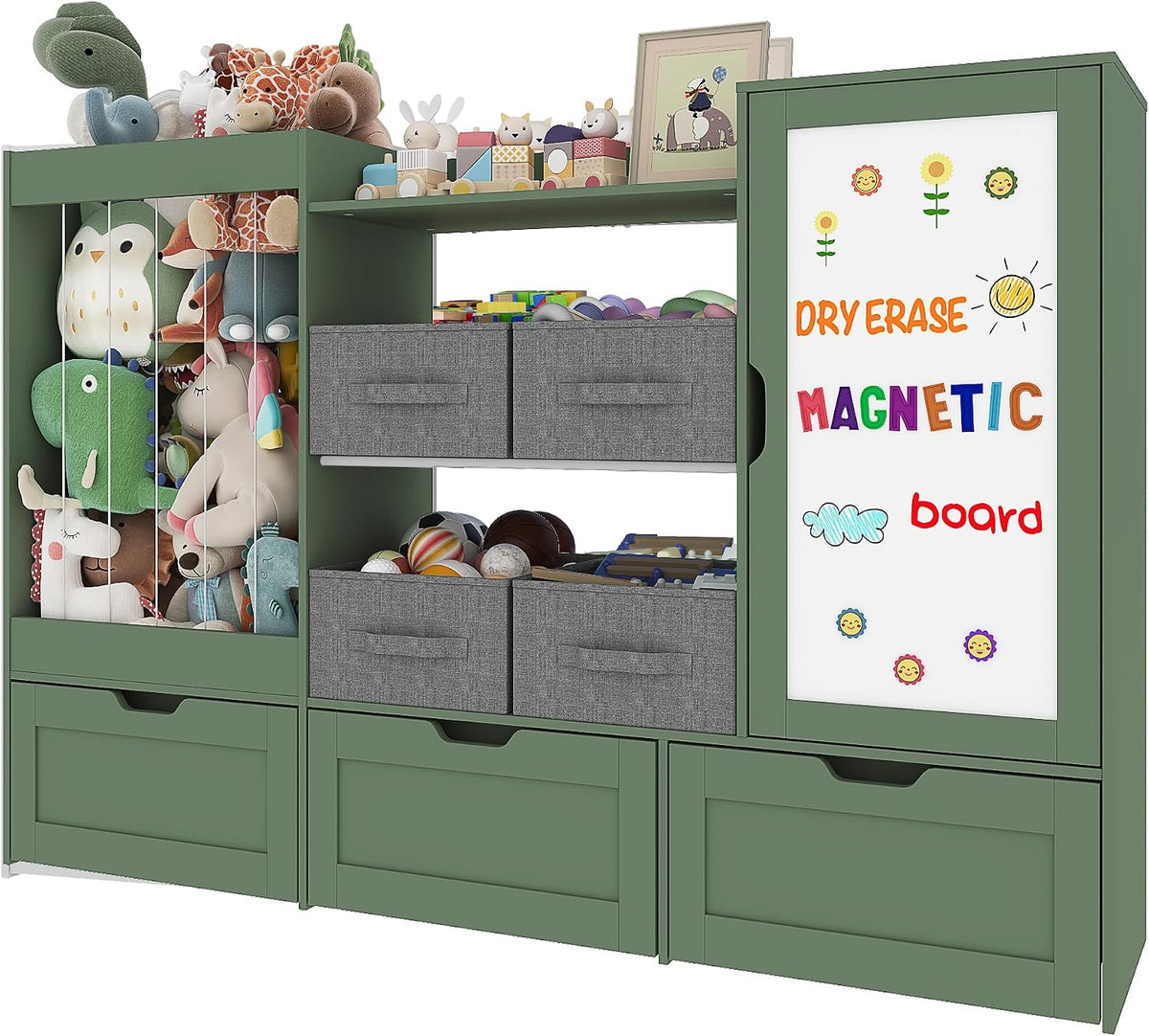 61" W Wooden Kids Toy Storage Organizer with Stuffed Animal Storage