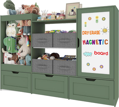 61" W Wooden Kids Toy Storage Organizer with Stuffed Animal Storage