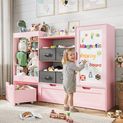 61" W Wooden Kids Toy Storage Organizer with Stuffed Animal Storage