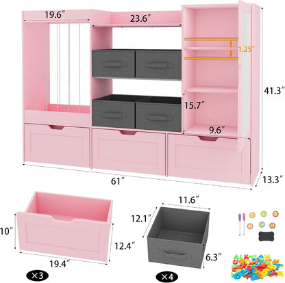 61" W Wooden Kids Toy Storage Organizer with Stuffed Animal Storage