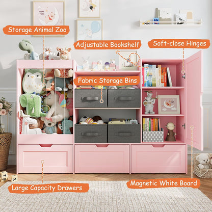 61" W Wooden Kids Toy Storage Organizer with Stuffed Animal Storage