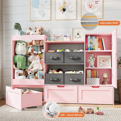 61" W Wooden Kids Toy Storage Organizer with Stuffed Animal Storage