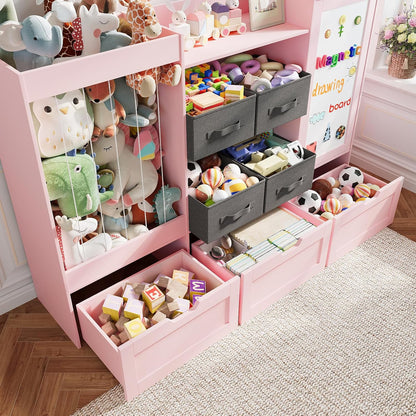 61" W Wooden Kids Toy Storage Organizer with Stuffed Animal Storage