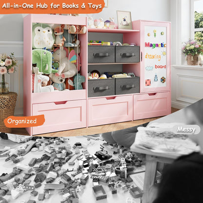 61" W Wooden Kids Toy Storage Organizer with Stuffed Animal Storage