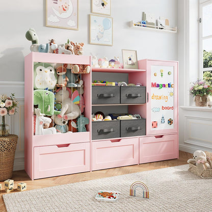 61" W Wooden Kids Toy Storage Organizer with Stuffed Animal Storage