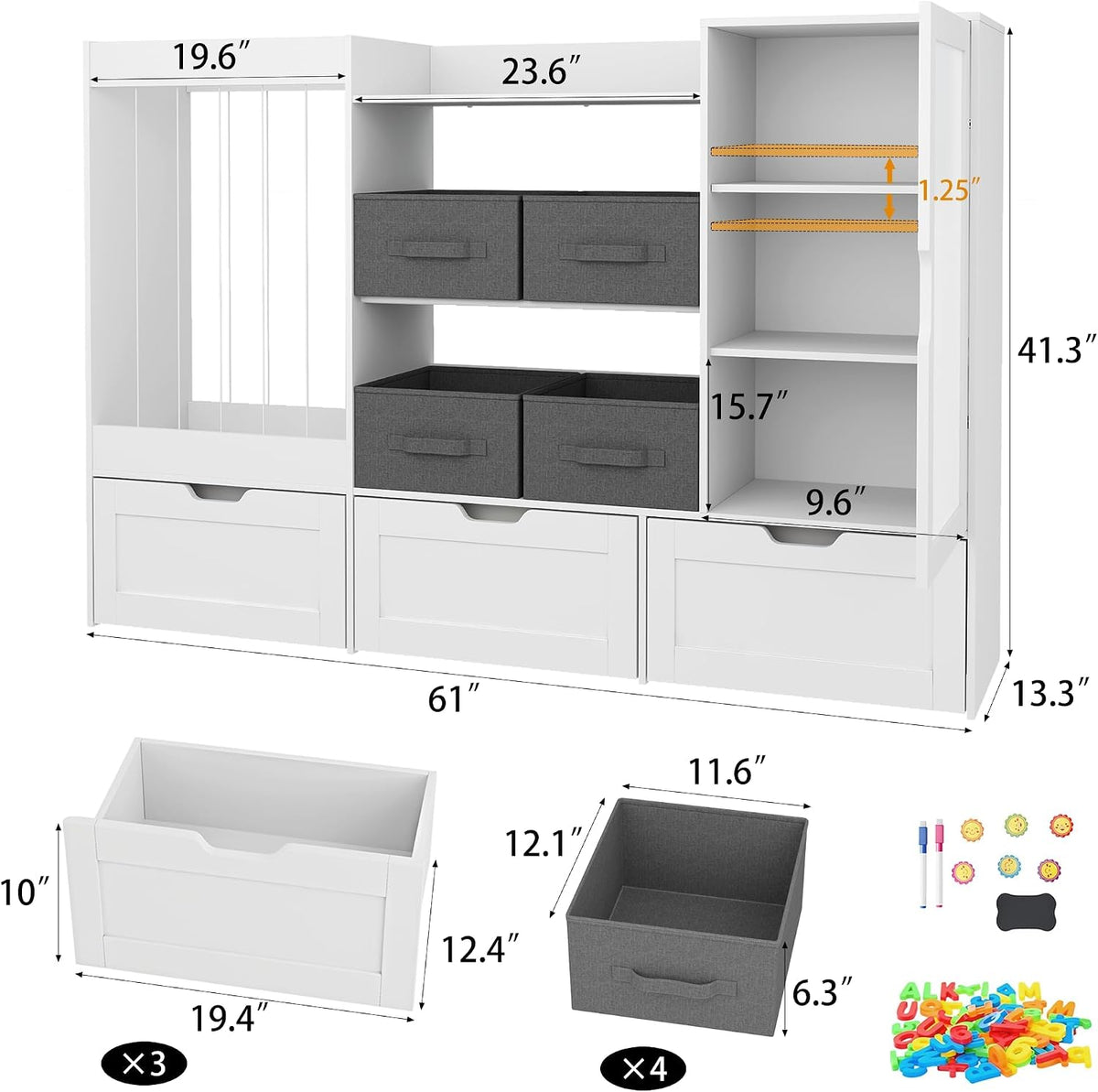 61" W Wooden Kids Toy Storage Organizer with Stuffed Animal Storage
