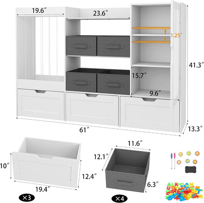 61" W Wooden Kids Toy Storage Organizer with Stuffed Animal Storage