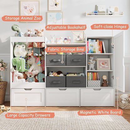 61" W Wooden Kids Toy Storage Organizer with Stuffed Animal Storage